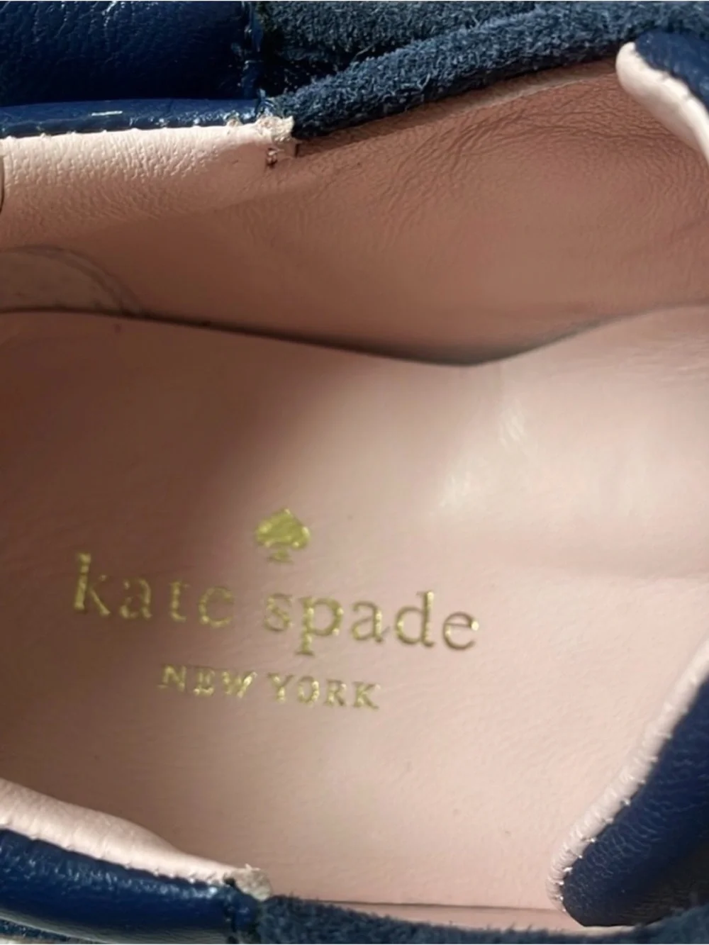 kate spade navy and blush leather flat